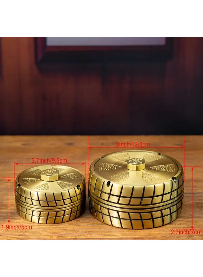 صينية سجائر من النحاس العتيق بغطاء قطر 5.04 بوصة لمنع تطاير الرماد ديكور منزلي - Image 3